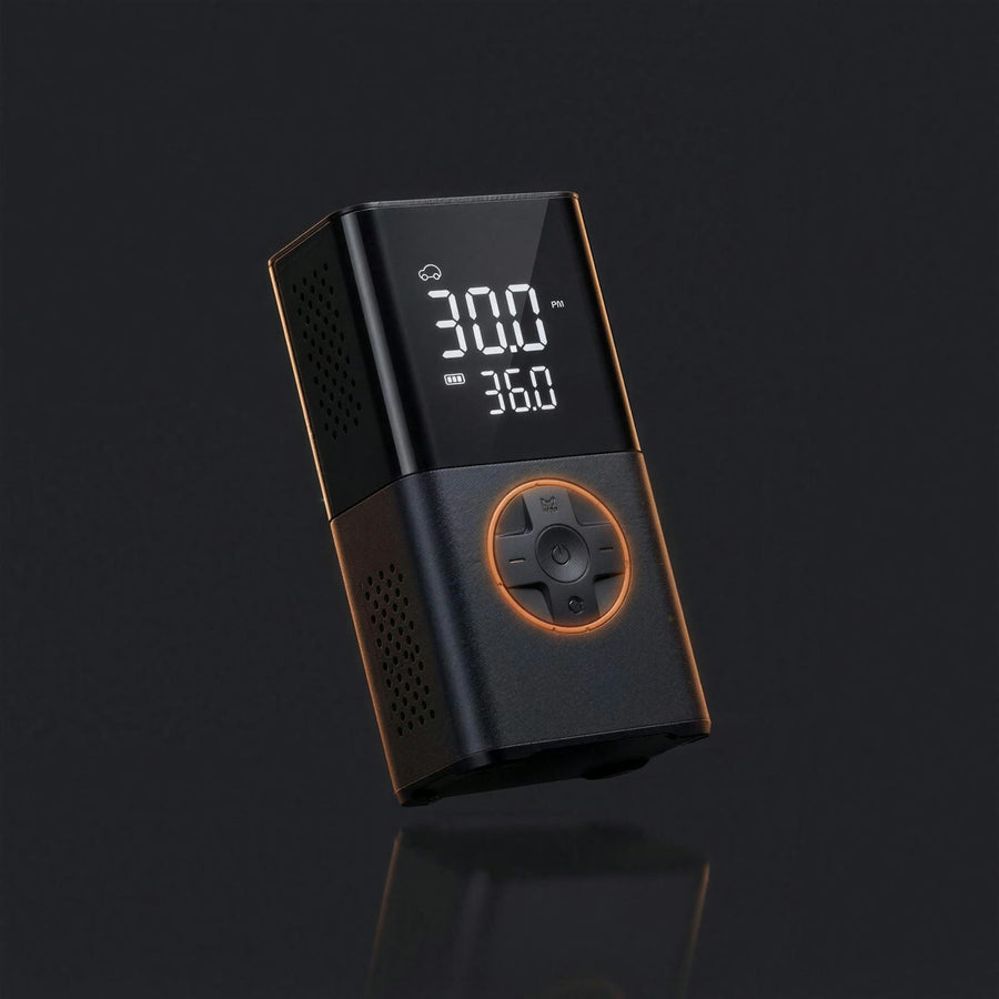 GloveBox Air Pro cordless tire inflator studio photo with digital pressure display